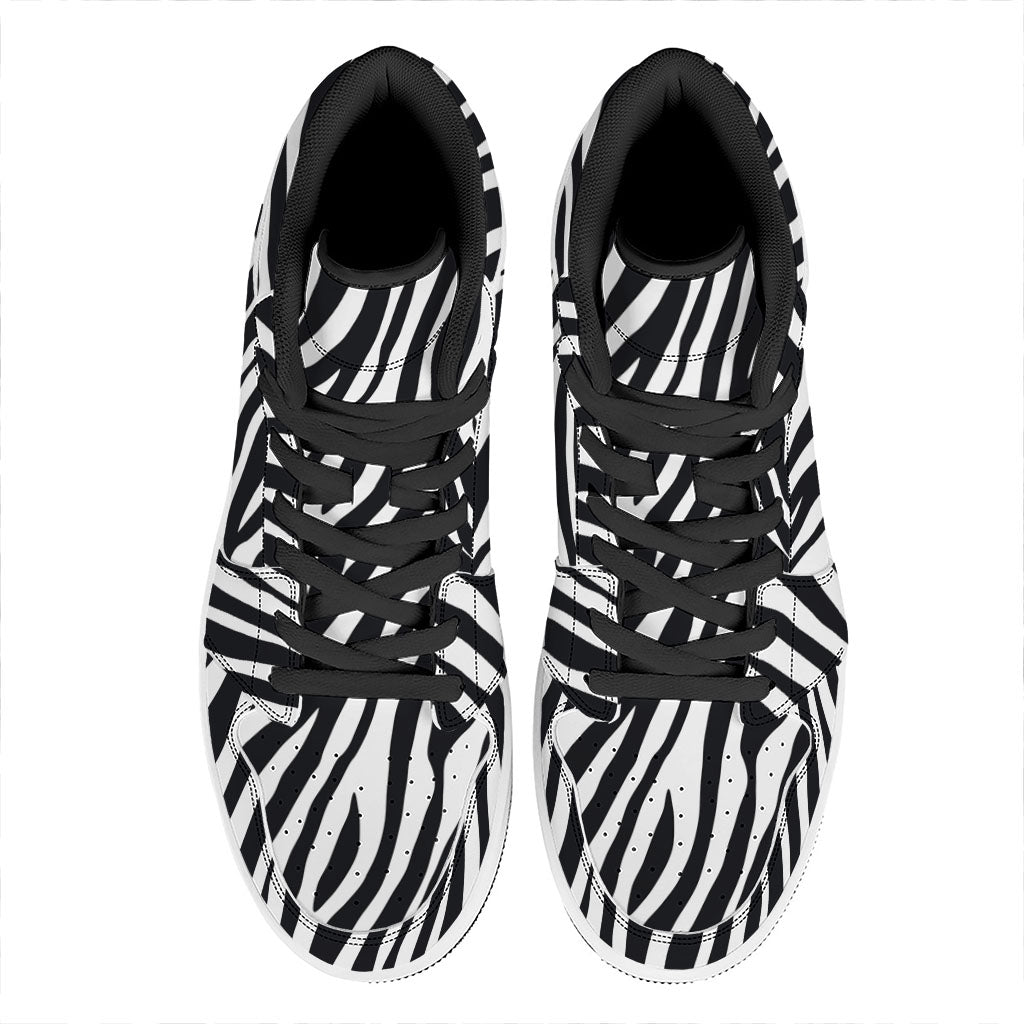 Black White Zebra Pattern Print High Top Leather Sneakers