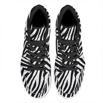 Black White Zebra Pattern Print High Top Leather Sneakers