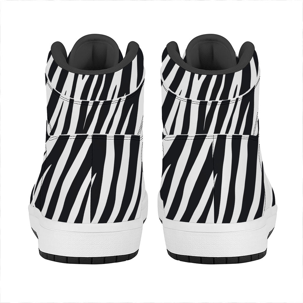 Black White Zebra Pattern Print High Top Leather Sneakers