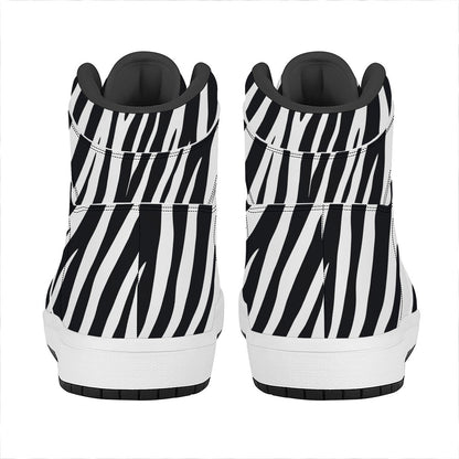 Black White Zebra Pattern Print High Top Leather Sneakers