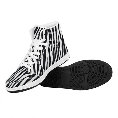 Black White Zebra Pattern Print High Top Leather Sneakers