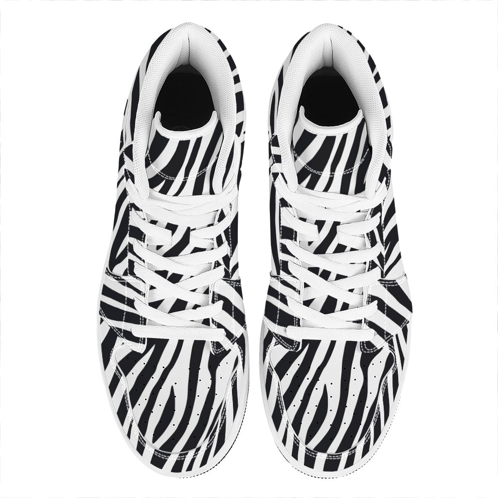 Black White Zebra Pattern Print High Top Leather Sneakers