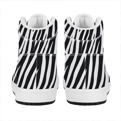 Black White Zebra Pattern Print High Top Leather Sneakers