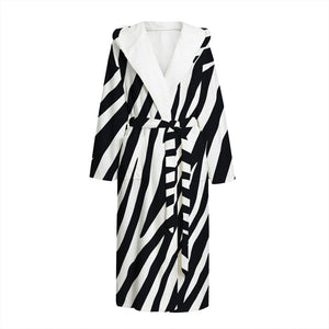 Black White Zebra Pattern Print Hooded Bathrobe