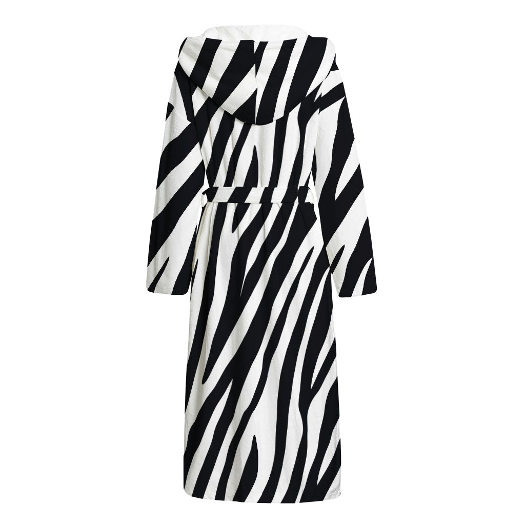 Black White Zebra Pattern Print Hooded Bathrobe