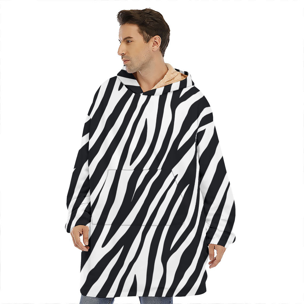 Black White Zebra Pattern Print Hoodie Blanket