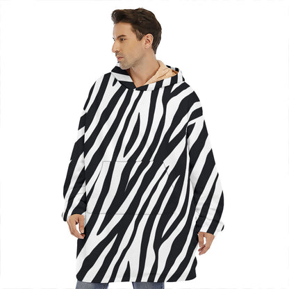 Black White Zebra Pattern Print Hoodie Blanket