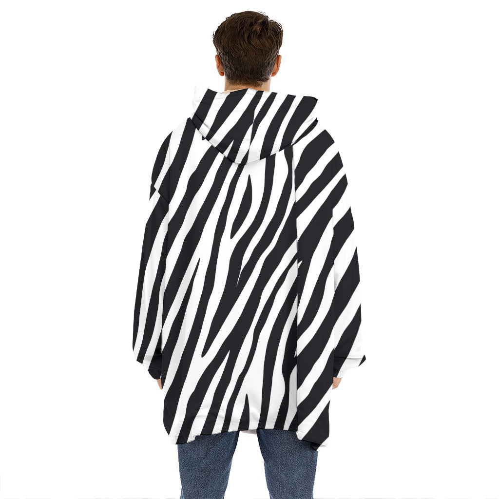 Black White Zebra Pattern Print Hoodie Blanket