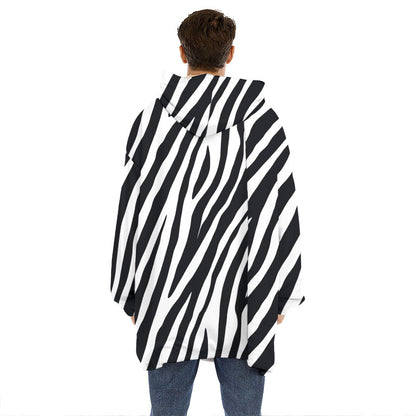 Black White Zebra Pattern Print Hoodie Blanket