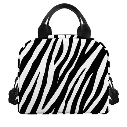Black White Zebra Pattern Print Insulated Lunch Bag