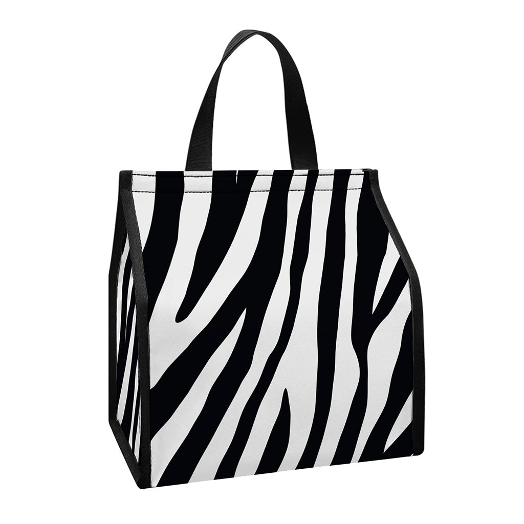 Black White Zebra Pattern Print Insulated Lunch Tote