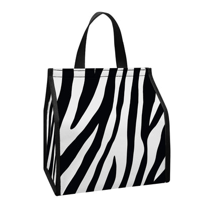 Black White Zebra Pattern Print Insulated Lunch Tote