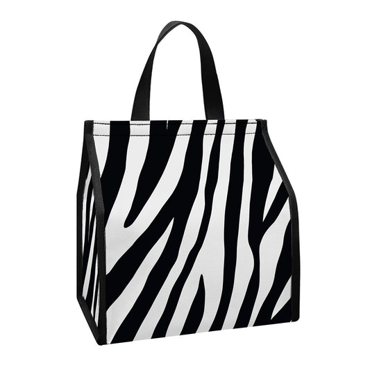 Black White Zebra Pattern Print Insulated Lunch Tote