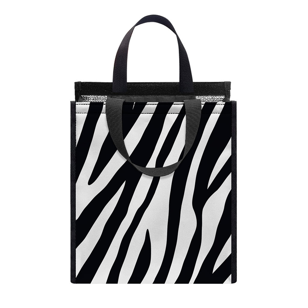 Black White Zebra Pattern Print Insulated Lunch Tote