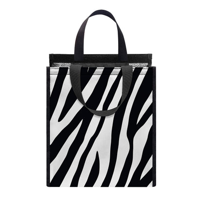 Black White Zebra Pattern Print Insulated Lunch Tote