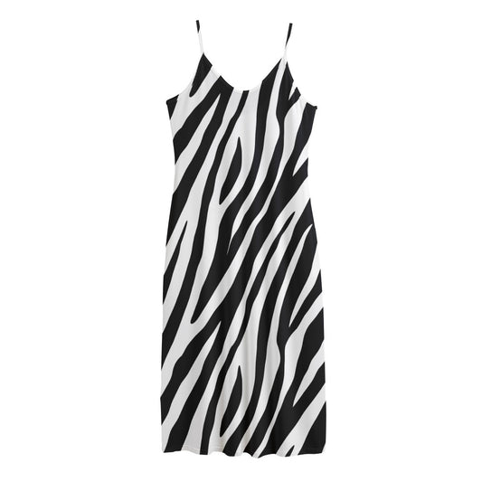 Black White Zebra Pattern Print Jersey Midi Cami Dress