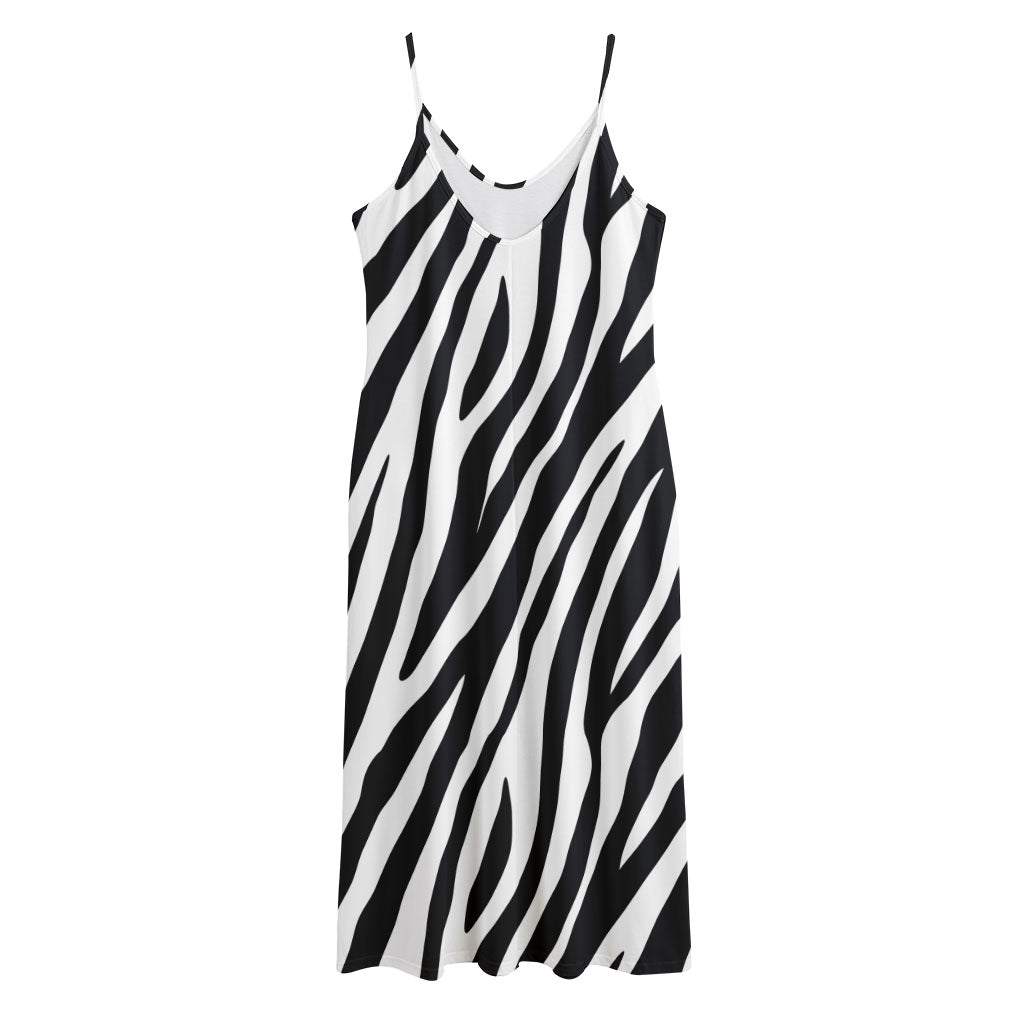 Black White Zebra Pattern Print Jersey Midi Cami Dress