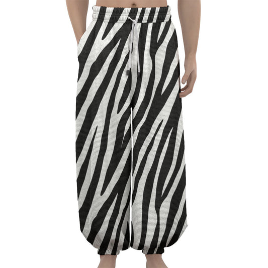Black White Zebra Pattern Print Lantern Pants