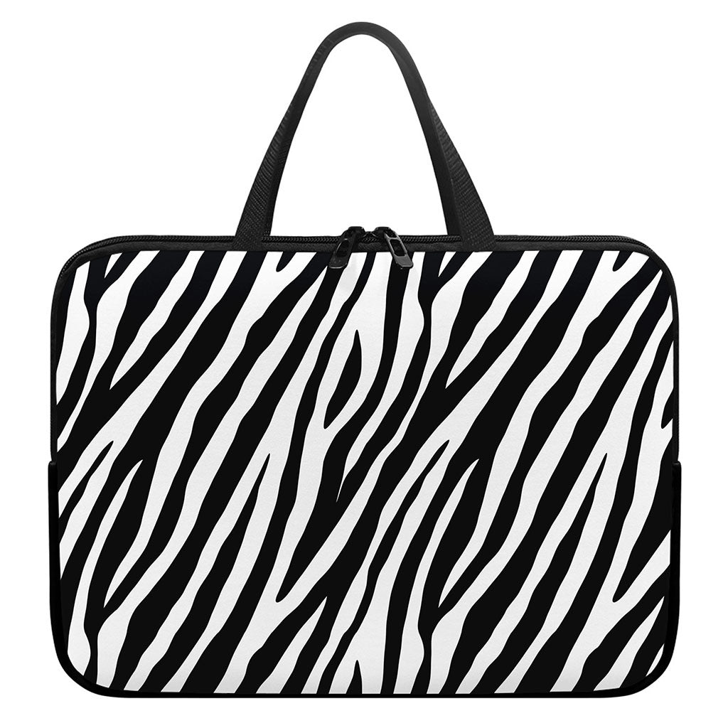 Black White Zebra Pattern Print Laptop Sleeve With Handle