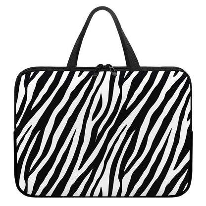 Black White Zebra Pattern Print Laptop Sleeve With Handle