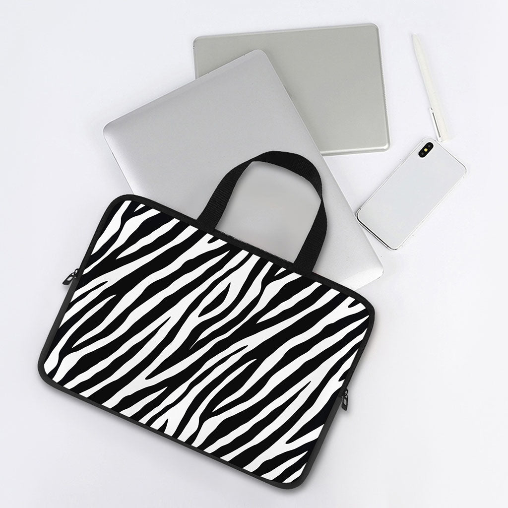 Black White Zebra Pattern Print Laptop Sleeve With Handle