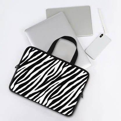 Black White Zebra Pattern Print Laptop Sleeve With Handle