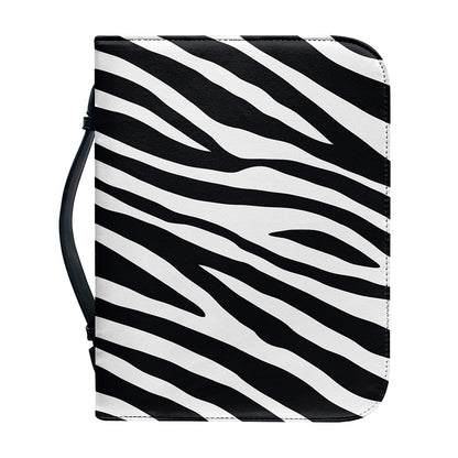 Black White Zebra Pattern Print Leather Bible Cover