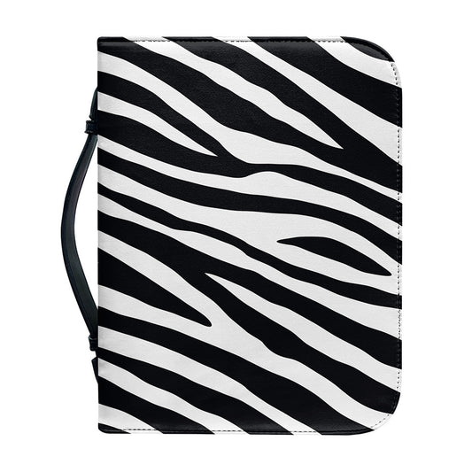 Black White Zebra Pattern Print Leather Bible Cover