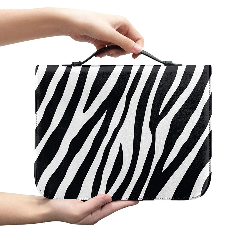 Black White Zebra Pattern Print Leather Bible Cover
