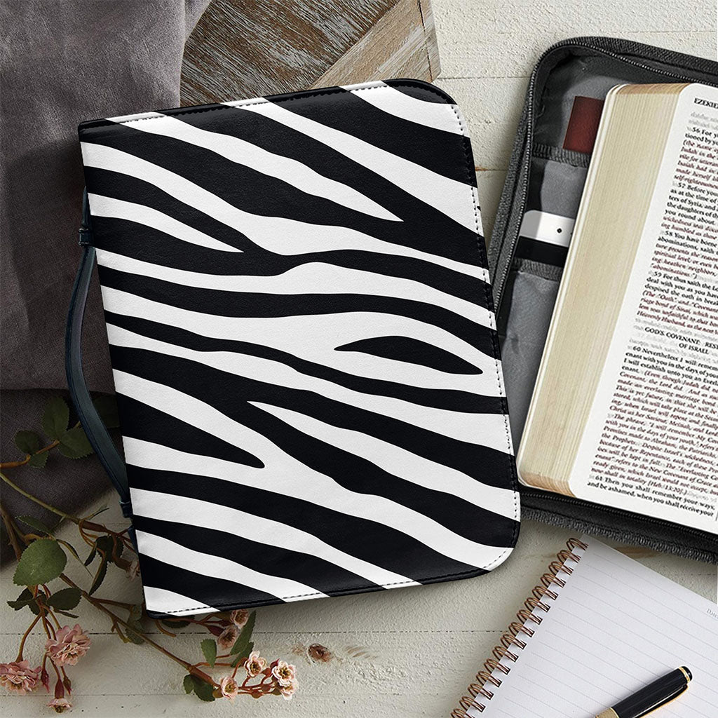 Black White Zebra Pattern Print Leather Bible Cover