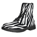Black White Zebra Pattern Print Lace-Up Boots