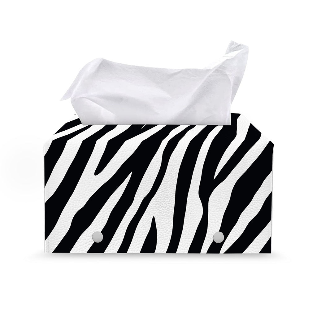 Black White Zebra Pattern Print Leather Tissue Box Cover