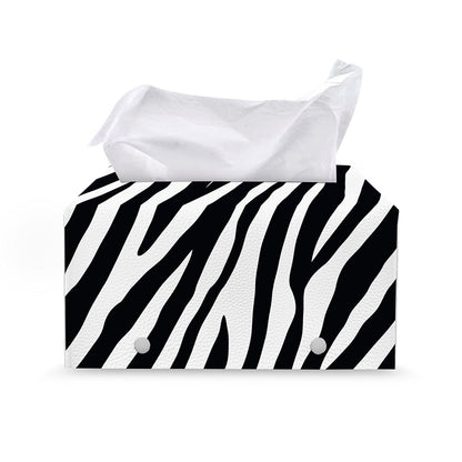 Black White Zebra Pattern Print Leather Tissue Box Cover