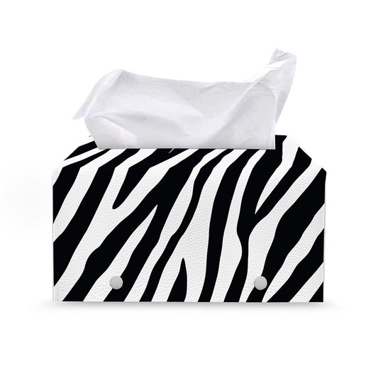 Black White Zebra Pattern Print Leather Tissue Box Cover