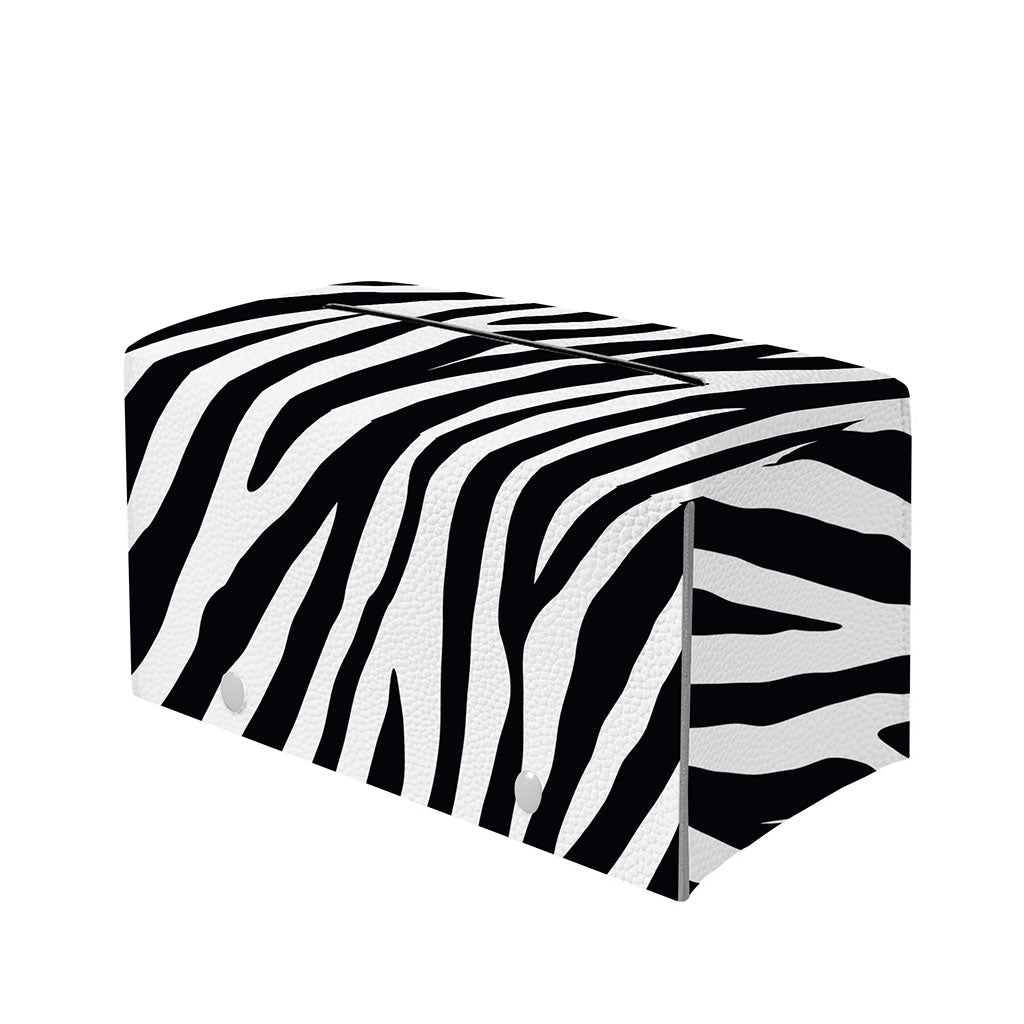 Black White Zebra Pattern Print Leather Tissue Box Cover