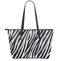 Black White Zebra Pattern Print Leather Tote Bag With Zipper