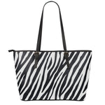 Black White Zebra Pattern Print Leather Tote Bag
