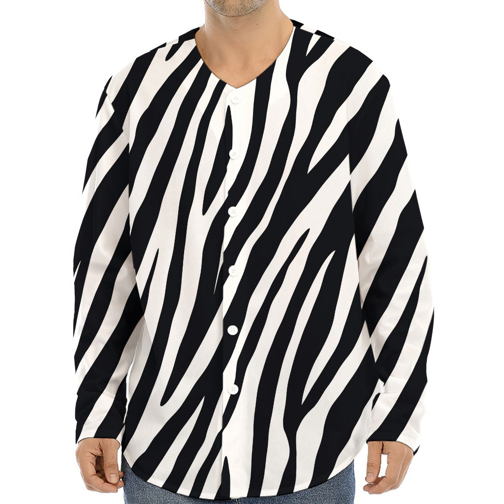 Black White Zebra Pattern Print Long Sleeve Baseball Jersey