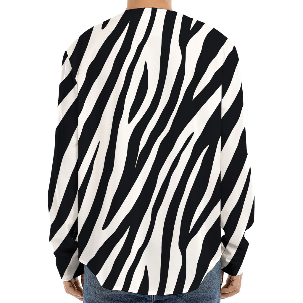 Black White Zebra Pattern Print Long Sleeve Baseball Jersey