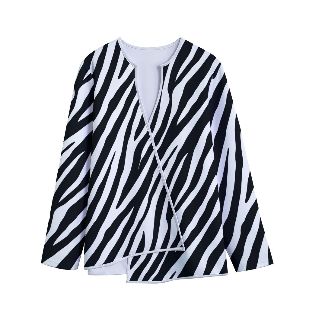 Black White Zebra Pattern Print Long Sleeve Short Coat