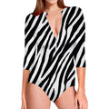 Black White Zebra Pattern Print Long Sleeve Swimsuit
