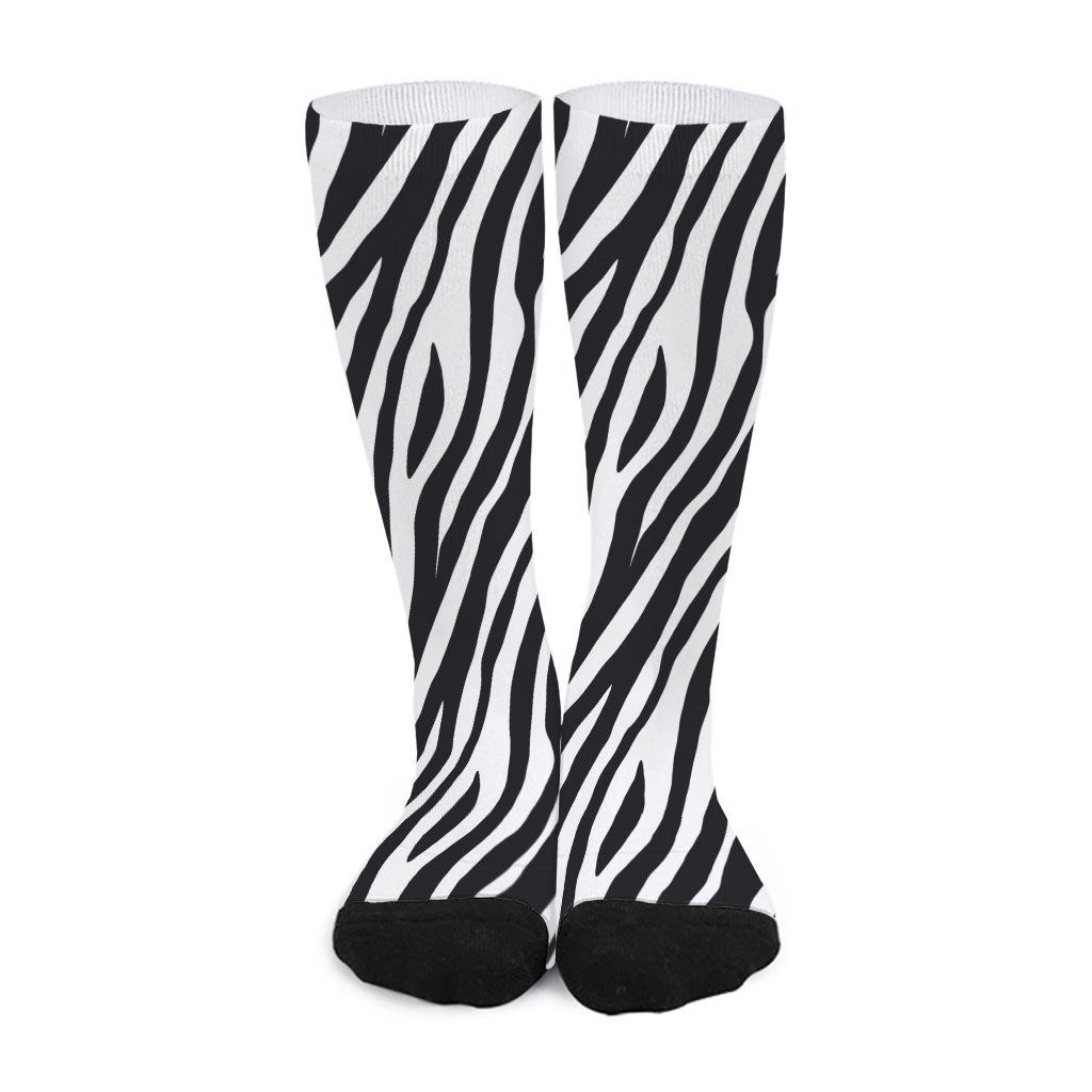 Black White Zebra Pattern Print Long Socks