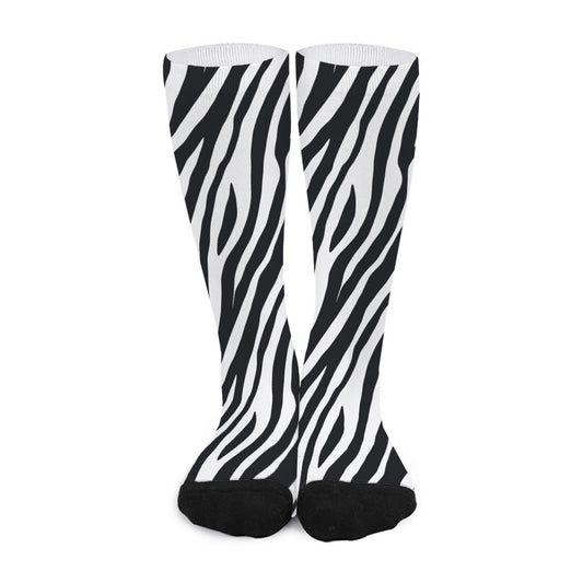 Black White Zebra Pattern Print Long Socks