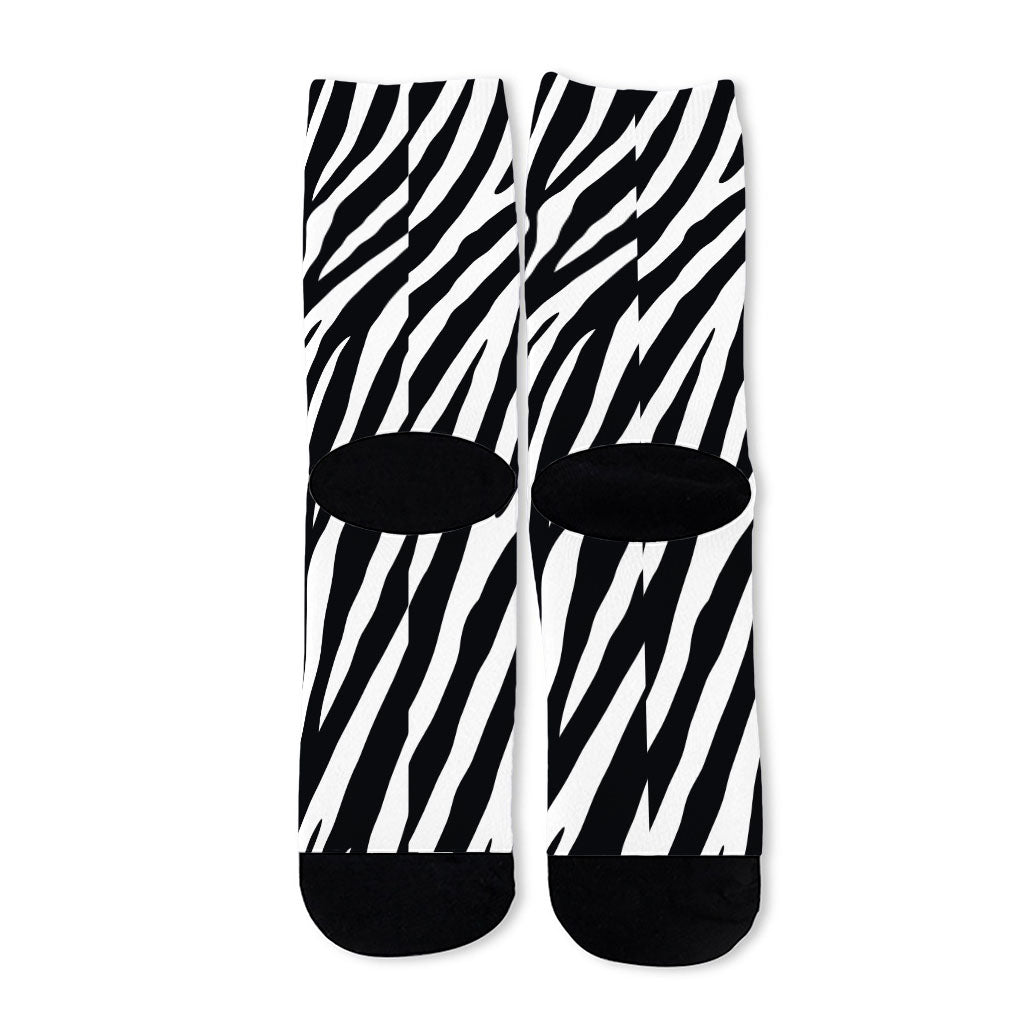 Black White Zebra Pattern Print Long Socks