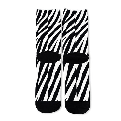 Black White Zebra Pattern Print Long Socks