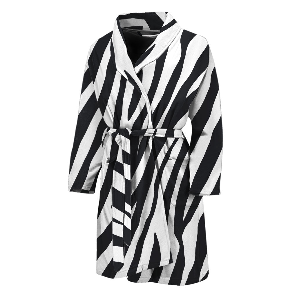 Black White Zebra Pattern Print Men's Bathrobe