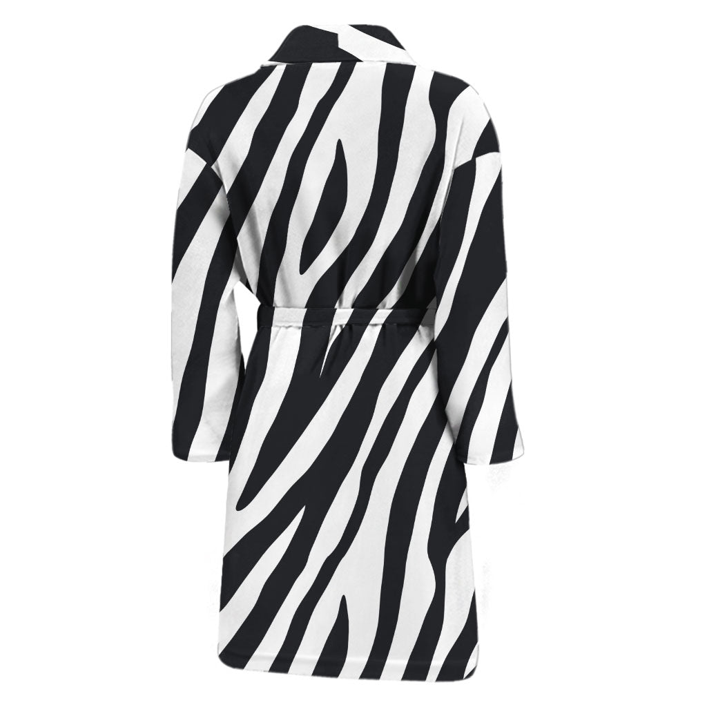 Black White Zebra Pattern Print Men's Bathrobe