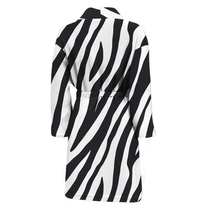 Black White Zebra Pattern Print Men's Bathrobe