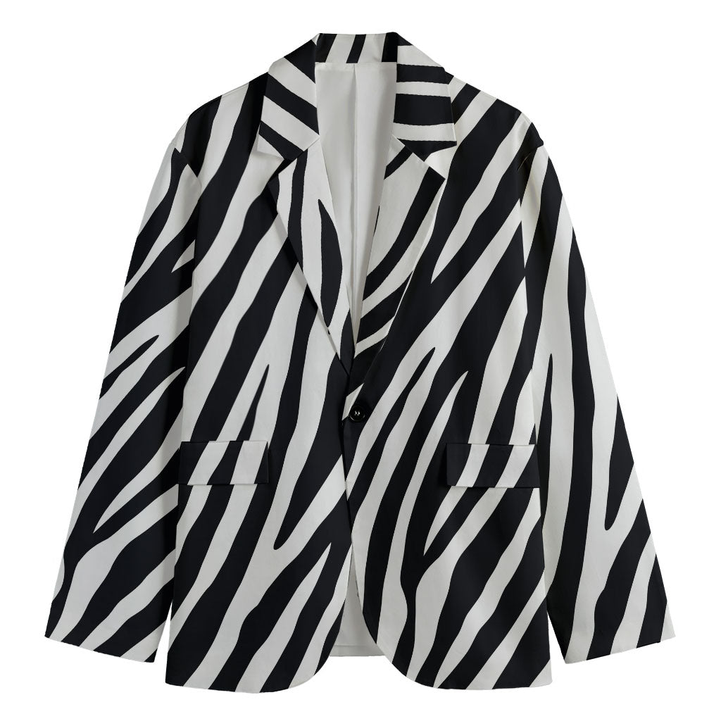 Black White Zebra Pattern Print Men's Cotton Blazer
