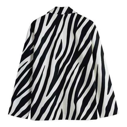 Black White Zebra Pattern Print Men's Cotton Blazer